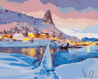 Malování podle čísel - ZÁPAD SLUNCE NA VRCHOLKU HAMMARSKAFTET - 80x100 cm, vypnuté plátno na rám