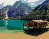 Malování podle čísel - JEZERNÍ KRAJINA V LAGO DI BRAIES - 80x100 cm, vypnuté plátno na rám