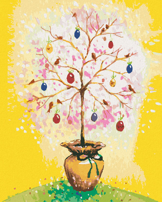 Malování podle čísel - VELIKONOČNÍ STROM S VAJÍČKY - 80x100 cm, vypnuté plátno na rám
