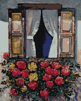 Malování podle čísel - OKNO S ROZKVETLÝMI KVĚTINAMI - 80x100 cm, bez rámu a bez vypnutí plátna Malování podle čísel - OKNO S ROZKVETLÝMI KVĚTINAMI - 80x100 cm, bez rámu a bez vypnutí plátna