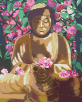 Malování podle čísel - BUDDHA OBKLOPENÝ KVĚTINAMI - 80x100 cm, vypnuté plátno na rám