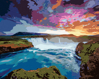 Malování podle čísel - POHLED NA KASKÁDU GODAFOSS - 80x100 cm, vypnuté plátno na rám