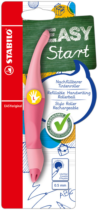 Ergonomický roller pro leváky - STABILO EASYoriginal Pastel pastelová růžová - 1 ks - modrý (zmizíkovatelný) inkoust - vč. bombičky