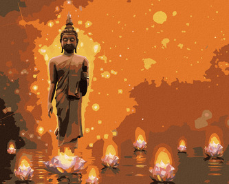 Malování podle čísel - BUDDHA S LOTUSY - 80x100 cm, vypnuté plátno na rám