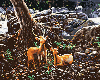 Malování podle čísel - DVA JELENI V LESE - 80x100 cm, vypnuté plátno na rám