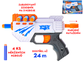 Pistole 20cm se zásobníkem pěnových nábojů 4ks 8+ v krabičce