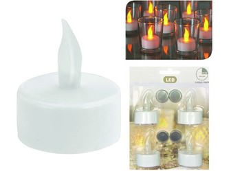 svíčka čajová LED pr.3,5cm BÍ (4ks) s bateriemi, časovačem