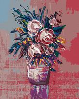 Malování podle čísel - KYTICE RŮŽÍ NA ČERVENÉM POZADÍ - 80x100 cm, vypnuté plátno na rám