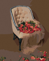 Malování podle čísel - RŮŽE NA SAMETOVÉM KŘESLE - 80x100 cm, bez rámu a bez vypnutí plátna