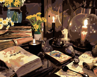 Malování podle čísel - KOUZELNÁ KNIHA A SVÍČKY - 80x100 cm, bez rámu a bez vypnutí plátna