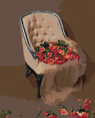 Malování podle čísel - RŮŽE NA SAMETOVÉM KŘESLE - 40x50 cm, bez rámu a bez vypnutí plátna