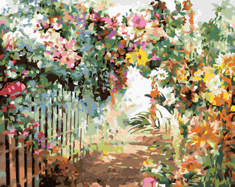 Malování podle čísel - JARNÍ KVĚTINY U PLOTU - 80x100 cm, vypnuté plátno na rám