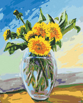 Malování podle čísel - PAMPELIŠKY VE SKLENĚNÉ VÁZE - 80x100 cm, vypnuté plátno na rám
