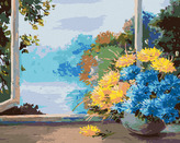 Malování podle čísel - KYTICE JARNÍCH KVĚTIN U OKNA - 40x50 cm, vypnuté plátno na rám