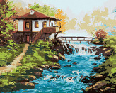 Malování podle čísel - BULHARSKÝ DŮM U ŘEKY V HORÁCH - 80x100 cm, vypnuté plátno na rám