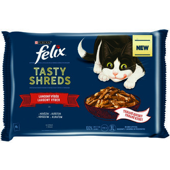 Kap.FELIX TASTY SHREDS Multipack hovezi a kure ve stave 4x80g