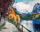 Malování podle čísel - PODZIMNÍ SCÉNA JEZERA VORDERER - 40x50 cm, bez rámu a bez vypnutí plátna
