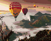 Malování podle čísel - HORKOVZDUŠNÉ BALÓNY NAD SOPKOU MOUNT BROMO - 40x50 cm, vypnuté plátno na rám