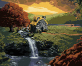 Malování podle čísel - LESNÍ CHATIČKA S POTŮČKEM - 40x50 cm, bez rámu a bez vypnutí plátna