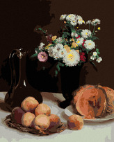 Malování podle čísel - ZÁTIŠÍ S KARAFOU, KVĚTINAMI A OVOCEM (HENRI FANTIN-LATOUR) - 40x50 cm, bez rámu a bez vypnutí plátna