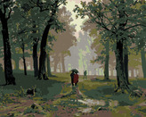Malování podle čísel - DÉŠŤ V DUBOVÉM LESE (IVAN SHISHKIN) - 80x100 cm, vypnuté plátno na rám