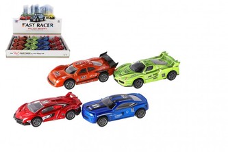 Auto závodní kov/plast 5x10cm na zpětné natažení 4 barvy 12ks v boxu