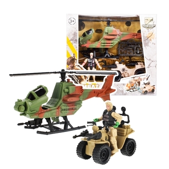 Vojenský set - voják, helikoptéra, džíp