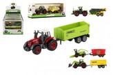 Traktor s přívěsem kov/plast 16cm na volný chod mix druhů v krabičce 21x8x5,5cm 12ks v boxu