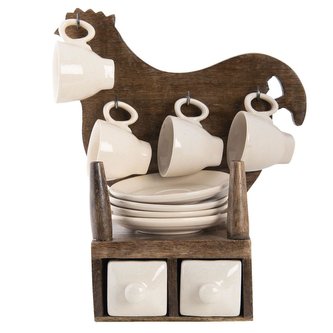 Set čtyř keramických šálků s podšálky na stojánku