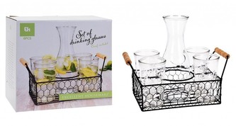 Sklenice na limonádu s karafou a košíkem sada 6 ks EXCELLENT KO-CD1001110