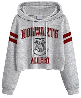 Dámská croptop mikina Harry Potter: Bradavický vysokoškolský styl (M) šedá