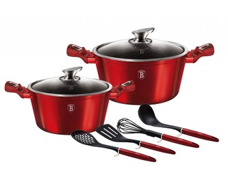 Sada nádobí s mramorovým povrchem 8 ks Burgundy Metallic Line