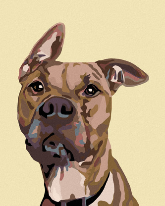 Malování podle čísel - PES S NASTRAŽENÝM UCHEM - 40x50 cm, bez rámu a bez vypnutí plátna