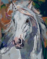 Malování podle čísel - BÍLÝ KŮŇ S ROZEVLÁTOU HŘÍVOU - 80x100 cm, bez rámu a bez vypnutí plátna