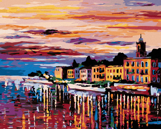 Malování podle čísel - MĚSTO U ŘEKY - 80x100 cm, bez rámu a bez vypnutí plátna