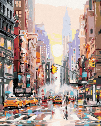 Malování podle čísel - ULICE V NEW YORKU A ŽLUTÉ TAXÍKY (RICHARD MACNEIL) - 80x100 cm, vypnuté plátno na rám