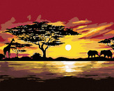 Malování podle čísel - AFRIKA ŽIRAFA A SLONI - 80x100 cm, vypnuté plátno na rám
