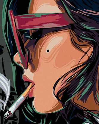 Malování podle čísel - ŽENA S CIGARETOU A PIHOU - 40x50 cm, bez rámu a bez vypnutí plátna