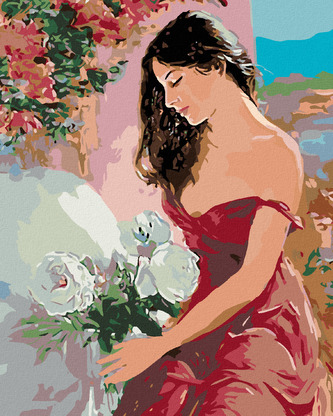 Malování podle čísel - ŽENA A RŮŽE - 80x100 cm, vypnuté plátno na rám