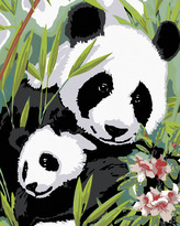 Malování podle čísel - PANDA S MLÁDĚTEM - 80x100 cm, bez rámu a bez vypnutí plátna