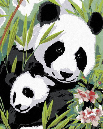 Malování podle čísel - PANDA S MLÁDĚTEM - 80x100 cm, bez rámu a bez vypnutí plátna