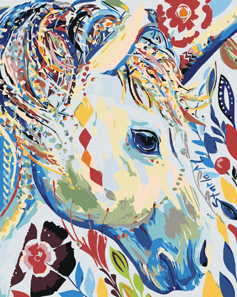 Malování podle čísel - KVĚTINOVÁ BÍLÁ KOBYLA - 80x100 cm, bez rámu a bez vypnutí plátna