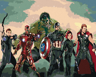 Malování podle čísel - AVENGERS ASSEMBLE - 80x100 cm, bez rámu a bez vypnutí plátna