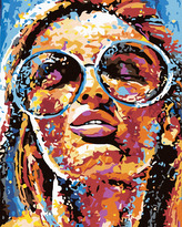 Malování podle čísel - ŽENA V BARVÁCH A KULATÉ BRÝLE - 80x100 cm, vypnuté plátno na rám