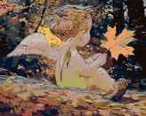 Malování podle čísel - ANDÍLEK S JAVOROVÝM LÍSTKEM - 80x100 cm, vypnuté plátno na rám