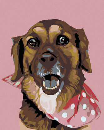 Malování podle čísel - PEJSEK S PUNTÍKATÝM ŠÁTKEM - 40x50 cm, vypnuté plátno na rám
