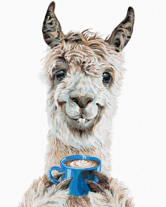 Malování podle čísel - LAMA A KÁVA (HOLLY SIMENTAL) - 80x100 cm, bez rámu a bez vypnutí plátna