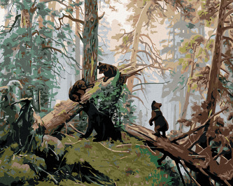 Malování podle čísel - MEDVĚDÍ RODINKA - 80x100 cm, vypnuté plátno na rám