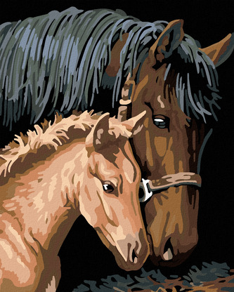Malování podle čísel - HNĚDÁ KOBYLA S HŘÍBĚTEM - 40x50 cm, bez rámu a bez vypnutí plátna