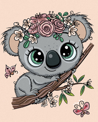 Malování podle čísel - ROZTOMILÁ KOALA NA VĚTVI - 80x100 cm, vypnuté plátno na rám